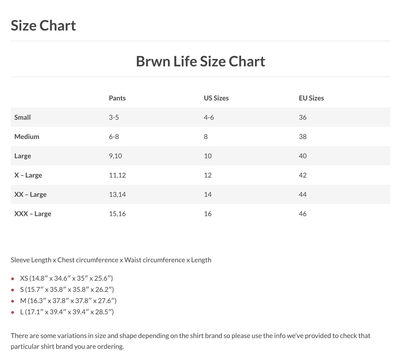 Pecan Size Chart